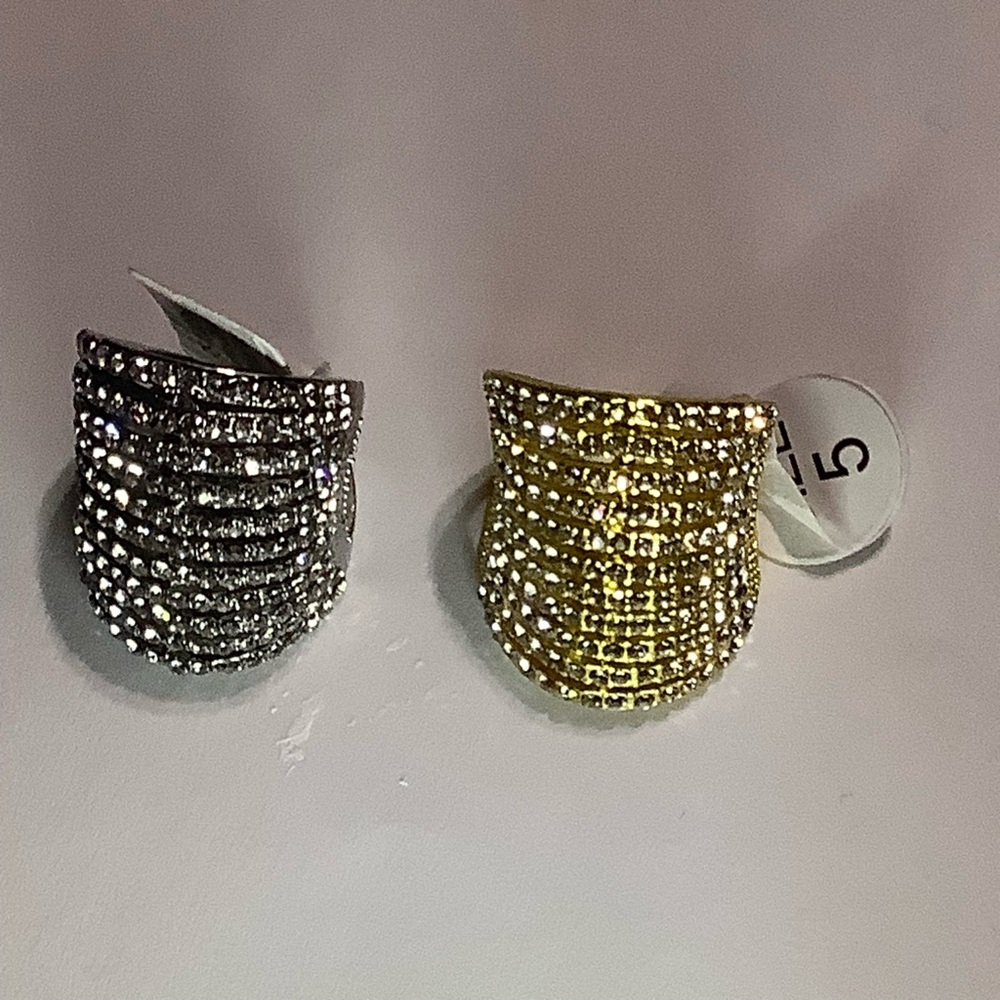 Layered Styled Silver or Gold Rhinestones Crystal Rings - Picture 2 of 16